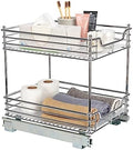 Household Essentials Glidez Chrome-Plated Steel Pull-Out/Slide-Out Storage Organizer with Plastic Liners for Under Cabinet Use - 2-Tier Design - Fits Standard Size Cabinet or Shelf, Chrome by HouseholdEssentials