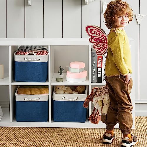 TheWarmHome Organization and Storage for Organizing - 3 Pack 16x12x12 inch Cube Storage Bin for Shelves, Fabric Storage Cubes for Closet Cloth Organizer Gift Toy (White & Jean Blue) - Image 4