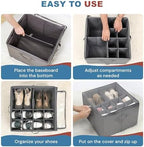 2 Pack Under Bed Shoe Storage Organizer, 16-Compartment Foldable Shoe Storage Boxes with Adjustable Dividers & Clear PVC Lid, Sneakers, Heels, Boots & Sandals Organizer for Closet, Grey - Image 4