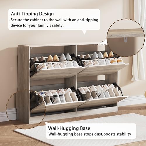 Grey Hidden Shoe Storage Cabinet for Entryway with 4 Flip Drawers - Image 5