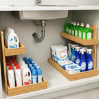 Under Sink Organizer - 2 Tier Pull Out Cabinet Shelves with Adjustable Height, Undersink Storage Slide Out for Kitchen Bathroom Cabinet Pantry (Natual, 2 Packs) by EASIDAYFAN