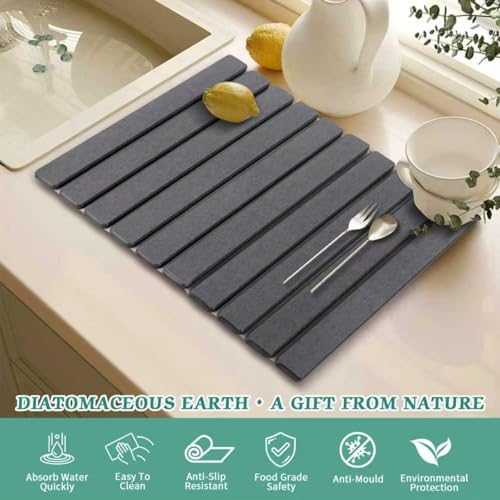 Stone Dish Drying Mat for Kitchen Counter, 24 x 16 Inch(Dark Gray) - Image 4