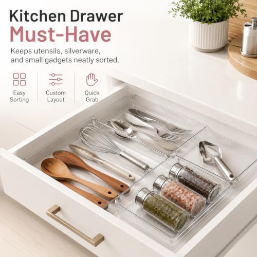 8 Pack Large Clear Plastic Drawer Organizer Trays, 3 Sizes, Non-Slip - Image 7