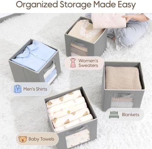 Homsorout Bins for Closet Organization - Cubby Storage Organizer with Window, Closet Baskets for Shelves, Folding Cubes for Storage, Storage Bins for Home, 11inch, Set of 8, Grey - Image 5