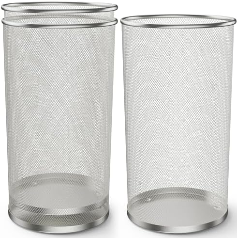 DUNCHATY 3 Pack Metal Mesh Umbrella Stand for Entryway - 19.5 Inch Heavy Duty Iron Umbrella Holder with Seamless Bottom - Freestanding Indoor Organizer Rack for Walking Canes and Bats, Silver by DUNCHATY