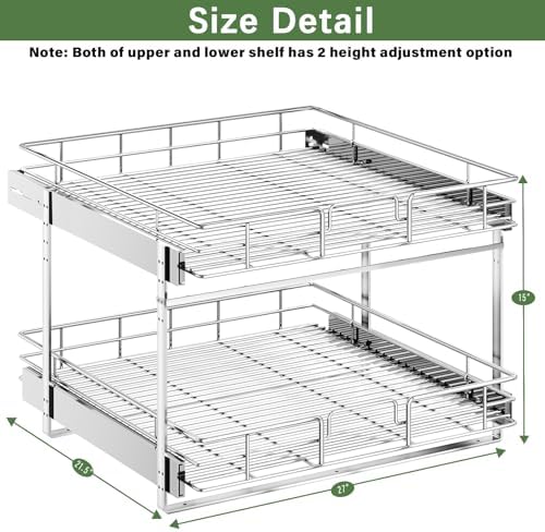LOVMOR 2 Tier Individual Pull Out Cabinet Organizer 27" W x 21½" D, Slide Out Kitchen Cabinet Storage Sliding Shelves - Image 3