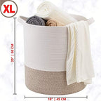 MINTWOOD Design 83L Extra Large 20x18 Inches Decorative Woven Cotton Rope Basket, Tall Laundry Basket Hamper, Blanket Basket for Living Room, Round Storage Baskets for Pillows, Towels, Light Brown - Image 2