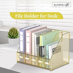 SUPEASY Desk Organizers Metal Desk Magazine File Holder with 5 Vertical Compartments Rack File Organizer for Office Desktop, Home Workspace, Gold Plus - Image 7