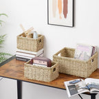 Vagusicc Wicker Basket, Set of 3 Hand-woven Storage Baskets for Organizing, Seagrass Wicker Storage Basket Bins with Handles, Small Toilet Paper Storage Baskets for Shelves Pantry Baskets (Seagrass) - Image 3