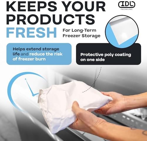 White Freezer Paper 18" x 13200" (1100 feet) with Dispenser - USA-made Large Freezer Paper Roll for Meat & Fish - Poly-Coated Food Wrapping Material for Freezing by IDL Packaging - Image 6