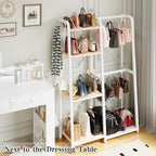 HavenlyYouth Purse Storage Organizer for Closet, 4-Tier Iron Wood Purse Rack, 8 Purse Hooks & 2 Side Hooks for Bag Organizer, Large Capacity Handbag Storage Rack for Home, Living Room, White - Image 2