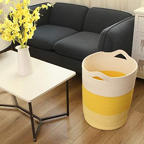 Sea Team Large Woven Cotton Rope Laundry Basket with Handles, 20 x 14 in - Image 2