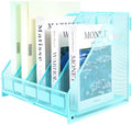 Desk Organizers Metal Magazine File Holder Racks Desktop Folder Storage Binder Organiser Document Organization for Home Office & Classroom,5 Vertical Compartments-Blue by TSDRBWO
