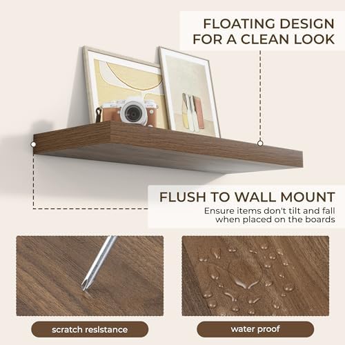 RICHFOCUS 36Inch Floating Shelves for Wall 2Pack, Walnut, 8" Deep - Image 6