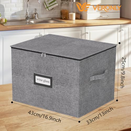 2 Pack Stemware and Glassware Storage Cases - Hard Shell Protection with Dividers for 24 Glasses, Stackable Moving Storage Container with Label & Handles - Crystal Glass - Dark Gray - Image 3
