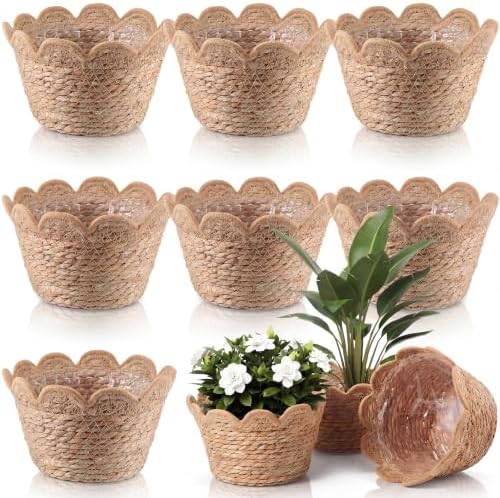 AceOrbit 9 Pcs Scalloped Seagrass Plant Basket, Medium, Brown by Unknown