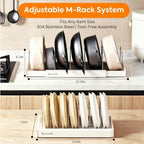 2 Pack Expandable Pots and Pans Organizer under Cabinet, Adjustable Pot Lid Organizer Rack with 9 Stainless Steel Dividers, Food Container Lid Holder for Kitchen Countertop Storage (White) - Image 3