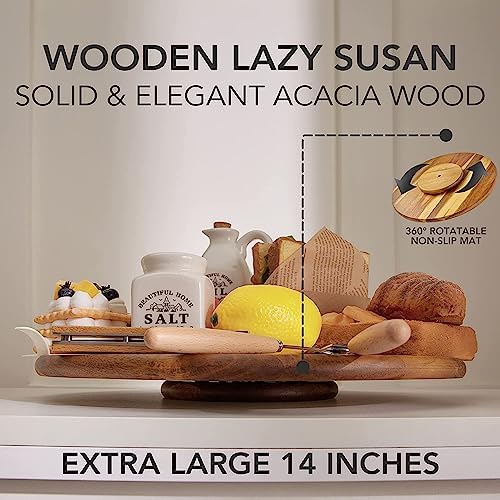 Acacia Wood Lazy Susan Wood Turntable Tray Cabinet Organizer, 18" - Image 4