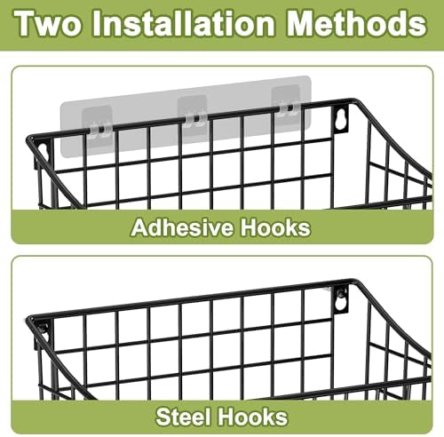 Wall Basket with Label Plate & 5 S-Hooks –4 Pack Hanging Wire Basket for Organizing, Wall Storage for Kitchen, Bathroom, Pantry, Laundry, RV – Hanging Wall Basket, Metal - Image 3