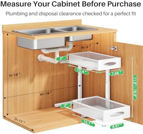 Under Sink Organizer, 2 Tier Pull out Cabinet Organizer Baskets with Mesh Sliding Drawers, Slide out Storage Shelf for Home, Kitchen, Bathroom, Pantry, Office Cabinet(1 Pack, White) - Image 2