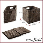 Casafield 10.5" x 10.5" Water Hyacinth Storage Baskets, Espresso - Set of 4 Collapsible Cube Organizers, Woven Bins for Bathroom, Bedroom, Laundry, Pantry, Shelves - Image 7