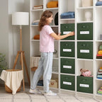 13x13x13 storage cube bins (Set of 10) Fabric storage cubes with 10 Labels Window Cards & a Pen, storage cubes 13x13, Collapsible 13 inch cube storage bins, Cubby Organizer Boxes, Dark Green - Image 5