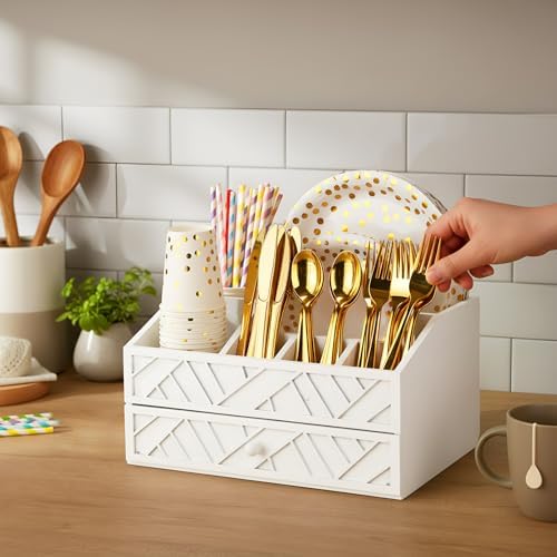 Marsui Wood Paper Plate Dispenser for Countertop, White - Image 5
