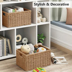 Vagusicc 2 Packs Large Wicker Storage Basket, Closet Storage Baskets Bins for Shelves, Decorative Collapsible Baskets for Organizing Clothes Toy Nursery Bathroom Organizers and Storage, Natural - Image 3
