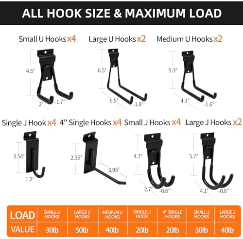 Slatwall Accessories Heavy Duty Garage Hooks Slatwall Panel Hooks Slat Wall Hanging Hook for Bike Ladder Garage Storage System Accessory Multi Size Utility (22 Hook) - Image 4