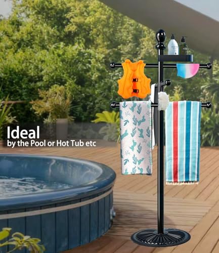 Yozoluck Pool Towel Rack Outdoor, 6 Bars Metal Heavy Duty Never Tilt Pool Accessories with Heavy Metal Base, Hot Tub Accessories Towel Dying Rack Towel Stand for Pool, Spa - Image 4