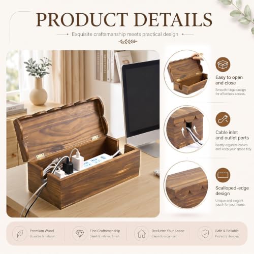 Patelai 2 Pcs Wooden Cable Management Box Scalloped Edge - Image 4