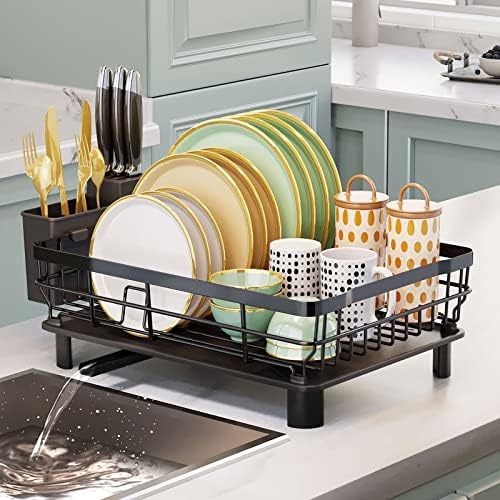 AIDERLY Metal Dish Drying Rack Automatic Drainage, Black, Large by AIDERLY