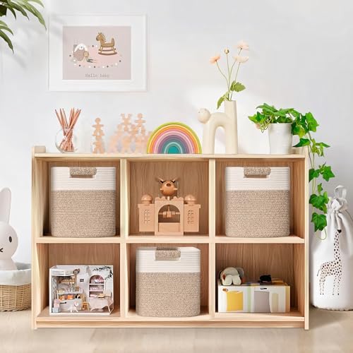 11 Inch Storage Cubes, 3 Pack Cube Storage Bins for Organizing, Cotton Rope Woven Baskets for Shelves, Bathroom, Kids Room, Closets, Baby Nursery - Image 2