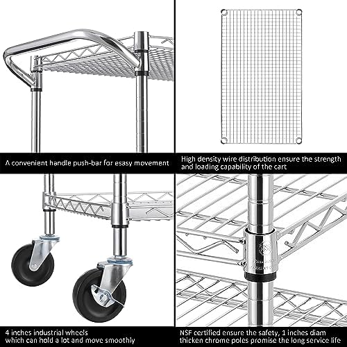 Finnhomy 3 Tier Heavy Duty Commercial Grade Utility Cart, Wire Rolling Cart with Handle Bar, Steel Service Cart with Wheels, Utility Shelf Plant Display Shelf Food Storage Trolley, NSF Listed - Image 5