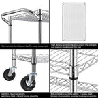 Finnhomy 3 Tier Heavy Duty Commercial Grade Utility Cart, Wire Rolling Cart with Pushing Handle Bar, Steel Metal Kitchen Service Trolly with Wheels, Shelf Size 18" D x 36" W, NSF, Chrome - Image 6