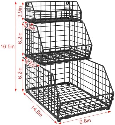3-Tier Fruit Basket for Kitchen Counter, Stackable Wire Baskets Wall, Potato and Onion Storage Bins, Pantry Organizers, Pantry Storge and Storage for Potato, Onion, Produce, Fruit, Vegetable, Snack - Image 7