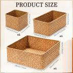 SiliFine Seagrass Bathroom Woven Storage Basket Set of 4, Natural Color - Image 3
