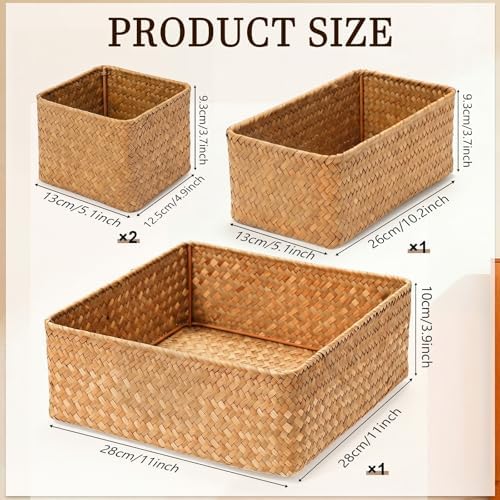 SiliFine Seagrass Bathroom Woven Storage Basket Set of 4, Natural Color - Image 3