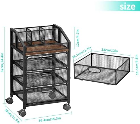 HapiRm Rolling Makeup Organizer Cart- Under Desk Vanity Storage with 3 Drawers, Floor Nail Cart Skincare Organizers Cosmetics Display Cases for Nail Polish Perfume Makeup Brush Hair Tool, Black - Image 3