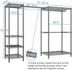 Ulif E10 Clothes Rack（With Stretchable Hanger Rod）Freestanding Clothing Racks for Hanging Clothes，Adjustable Closet Organizer System，Portable Garment Rack 73-97" W x 15" D x 72" H，Max Load 800LBS，Grey - Image 2