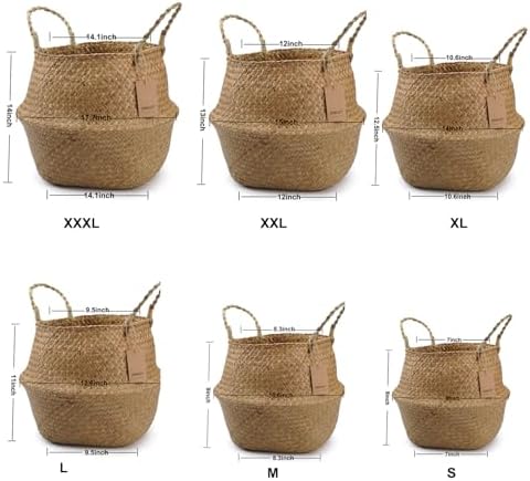 Large Woven Seagrass Belly Basket for Plant, Grocery, Picnic, 12" Diameter x 14" Height - Image 7