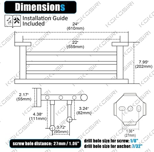 KOKOSIRI 24 Inch Towel Shelf with Double Towel Bars Bathroom Towel Rack Towel Holder Wall Mounted SUS 304 Stainless Steel, Brushed Nickel, B6005BR-L24 - Image 2