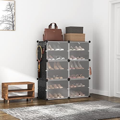 ROJASOP Portable Shoe Rack Organizer 6-Tier Shoe Cabinet 24-Pair Shoe Organizer Shoe Storage Expandable Free Standing Stackable Space Shoe Rack with 2 Exclusive Versatile Hooks for Bedroom Black - Image 2