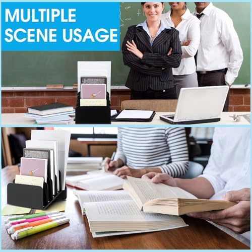 Chunful Acrylic Desk Organizer, 5 Section Desk File Holder Sorter Stand Rack Vertical Organizer Desktop Vinyl Storage Display for Record Album Book Magazine Document Home Office(Black) - Image 6