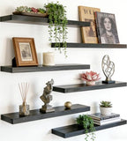 17 Inch Rustic Wood Floating Shelves Farmhouse Wooden Wall Shelves for Bathroom Bedroom Living Room Kitchen Office Set of 6 Black by HXSWY