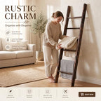 Carbonized Farmhouse Blanket Ladder, 6-Tier Rustic Wooden Rack - Image 2