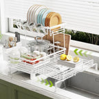 2-Tier Expandable Dish Drying Rack for Kitchen Counter, White by Nfnoyp