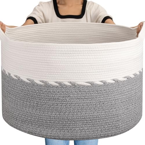 OIAHOMY 125L Extra Large Blanket Basket, Jumbo Cotton Laundry Basket Grey by MasterofSpaceOptimization