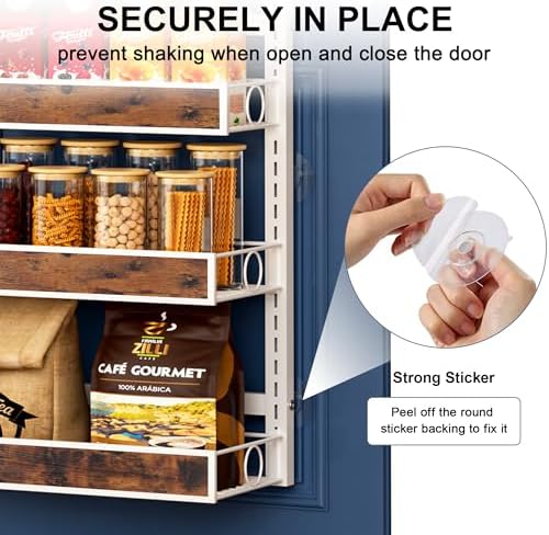 8 Tier Over The Door Pantry Orangizer 2 IN 1 Wall Mounted or Hanging Spice Rack with Adjustable Wood Basket,Heavy Duty Seasoning Storage Shelf for Kitchen Pantry and Bathroom - Image 5