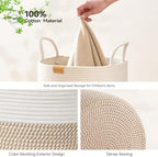 Nunsino Laundry Hamper 75L,Large Laundry Basket for Clothes,Decorative Storage Basket for Blankets,Cotton Rope Woven basket for bedroom,Brown White - Image 5